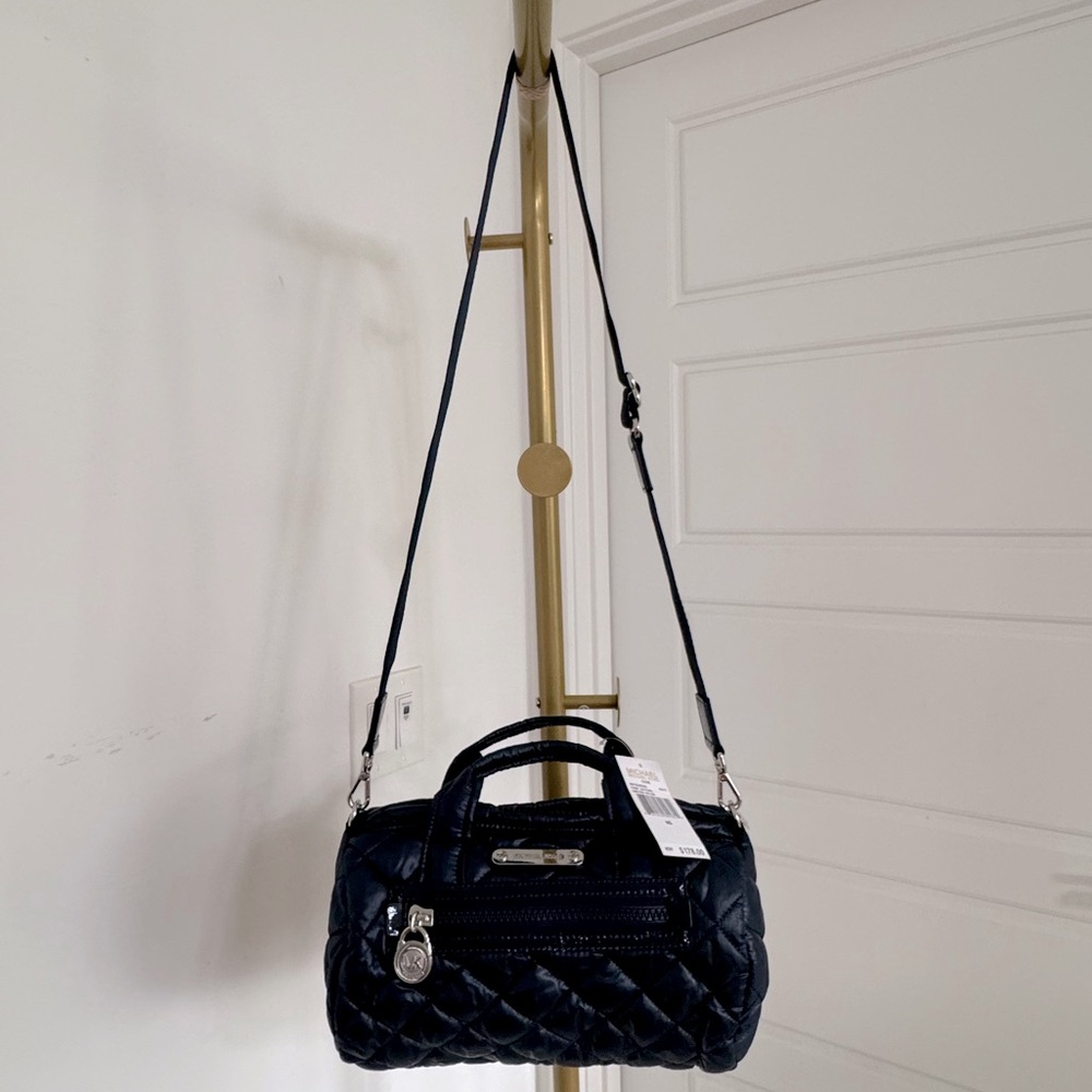 New Quilted Barrel Blue Nylon Handbag Adjustable Crossbody Strap Fall Winter